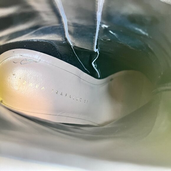 Zara Black Rhinestone Pointed Toe Ankle Booties Size EU 37 US 6.5 Patent Leather - Picture 7 of 9